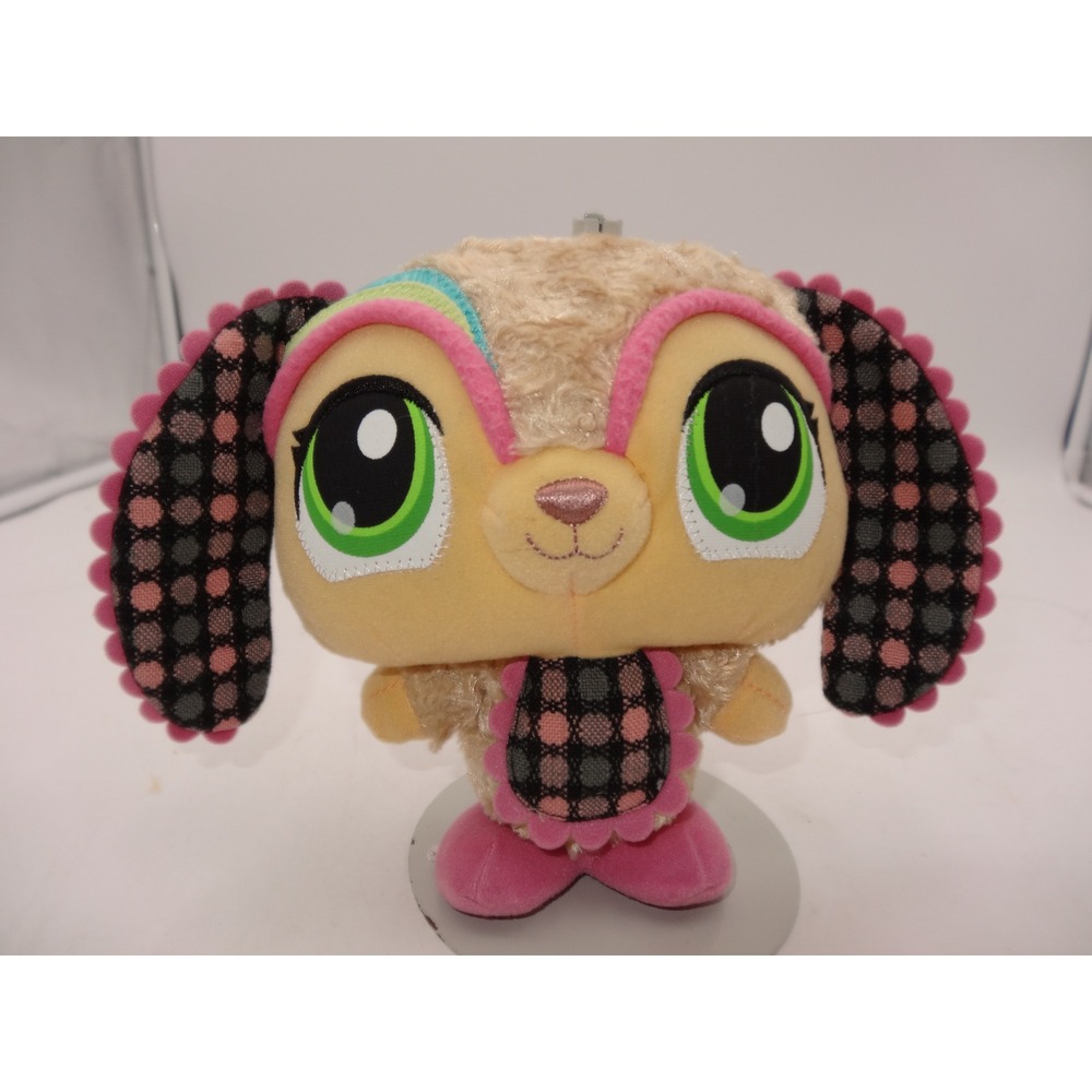 Littlest Pet Shop Hasbro 2009 Tan Pink Polka Dot Puppy Dog Plush 94695